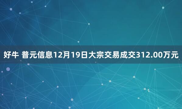 好牛 普元信息12月19日大宗交易成交312.00万元